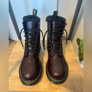 Dr Martens Burgundy Faux Lined Combat Boot